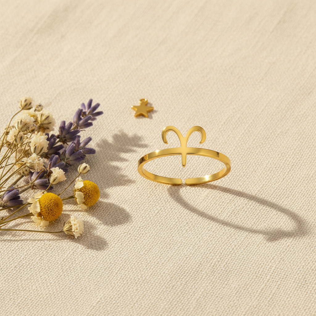 Aries Ring — Linen Flat Lay