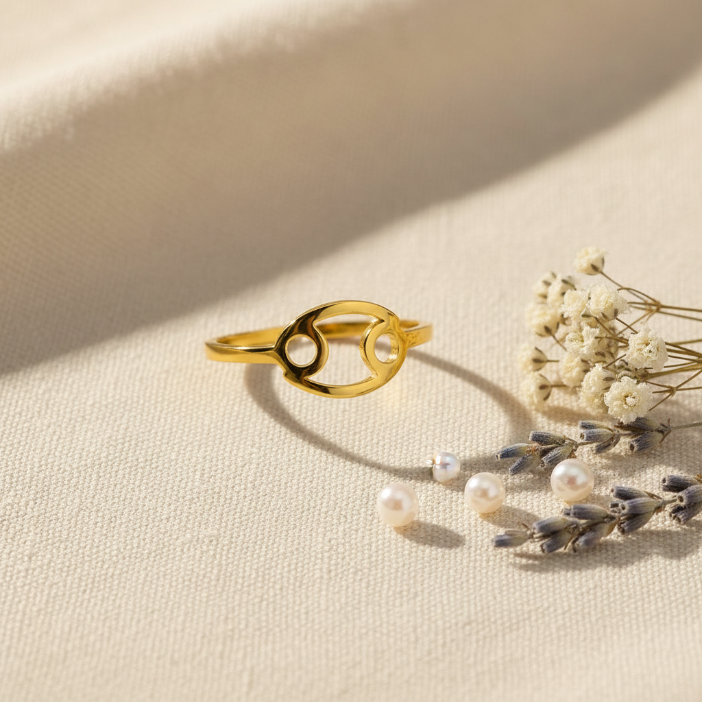 Cancer Ring — Linen Flat Lay