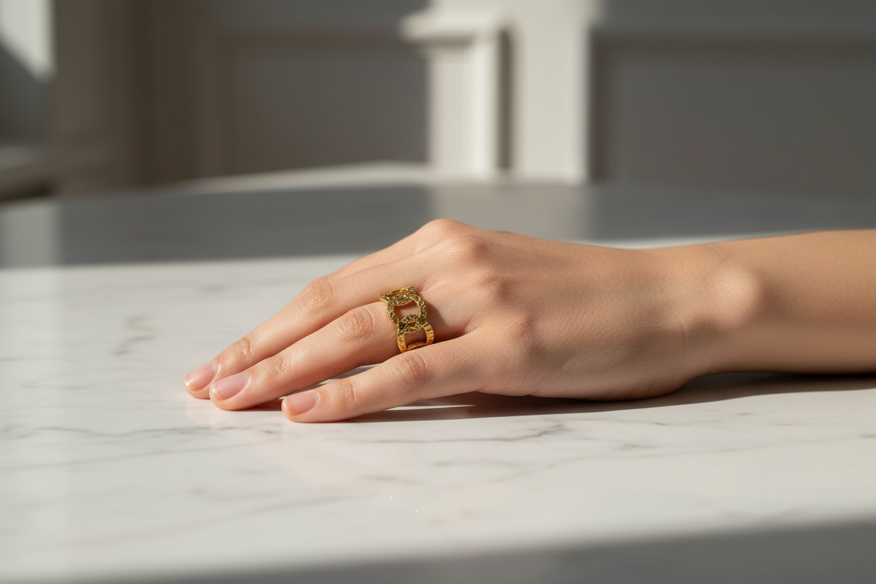 Chain Link Ring — Marble Hand