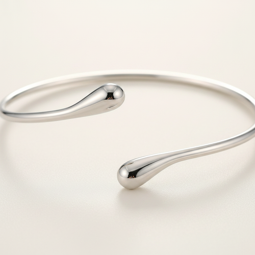 25 Bright Silver Water Drop Open Bangle