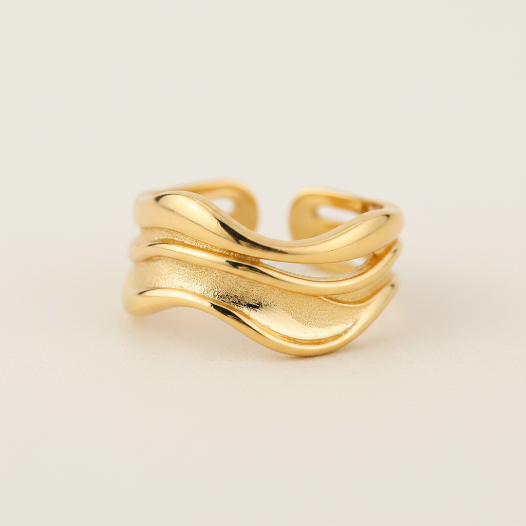 Multi-layer Wave Texture Statement Ring