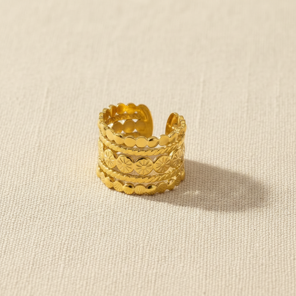 Coin Disc Ring — Linen Flat Lay