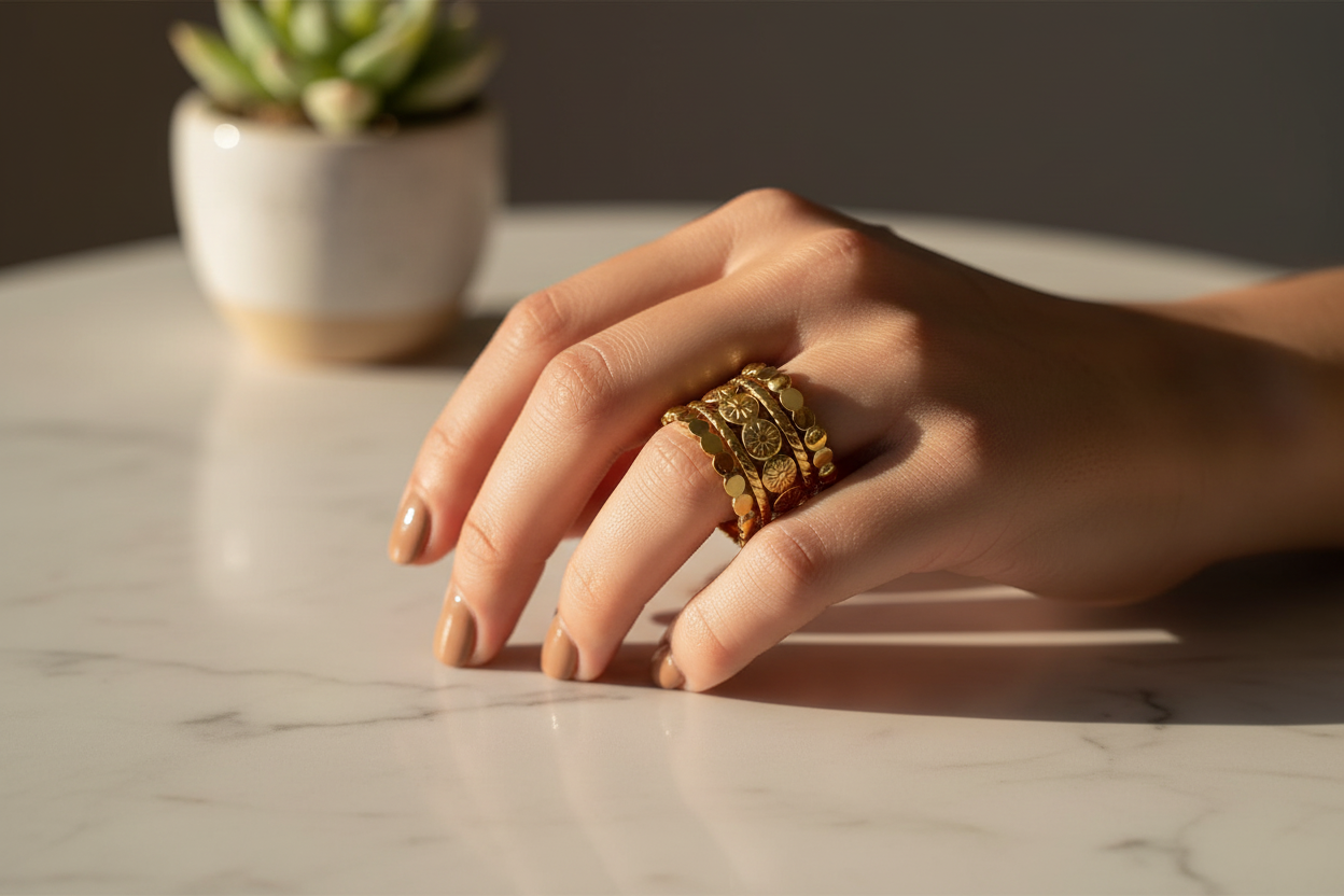 Coin Disc Ring — Marble Hand