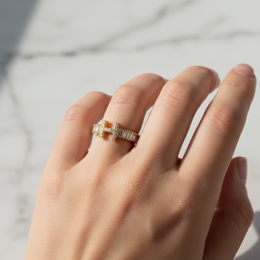 Cross Ring — Marble Wrist