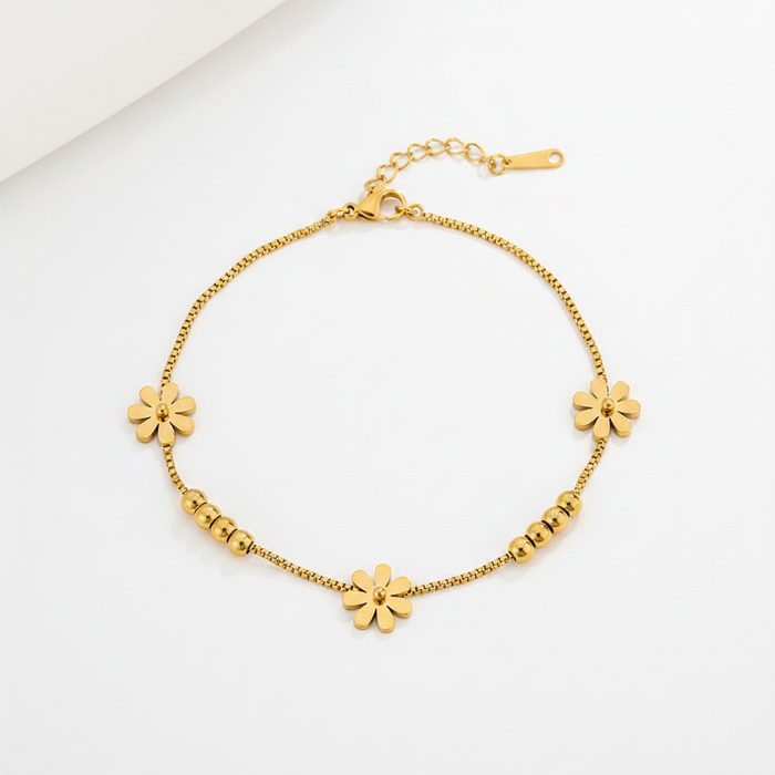 Gold Daisy Box Chain Charm Bracelet — 18K Gold Plated