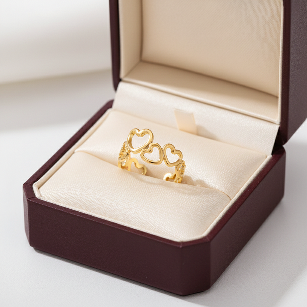 Gold Hollow Heart Open Ring