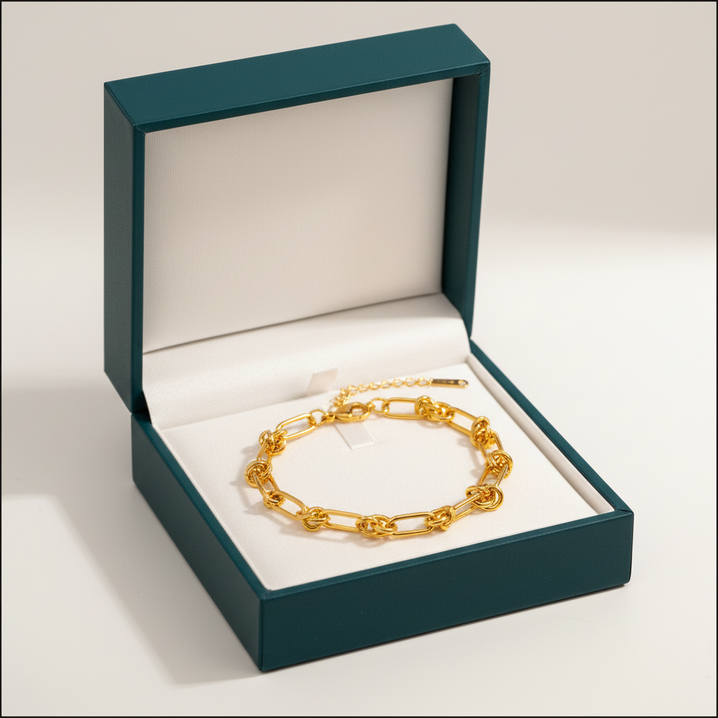 Gold Knot Rectangular Chain Charm Bracelet