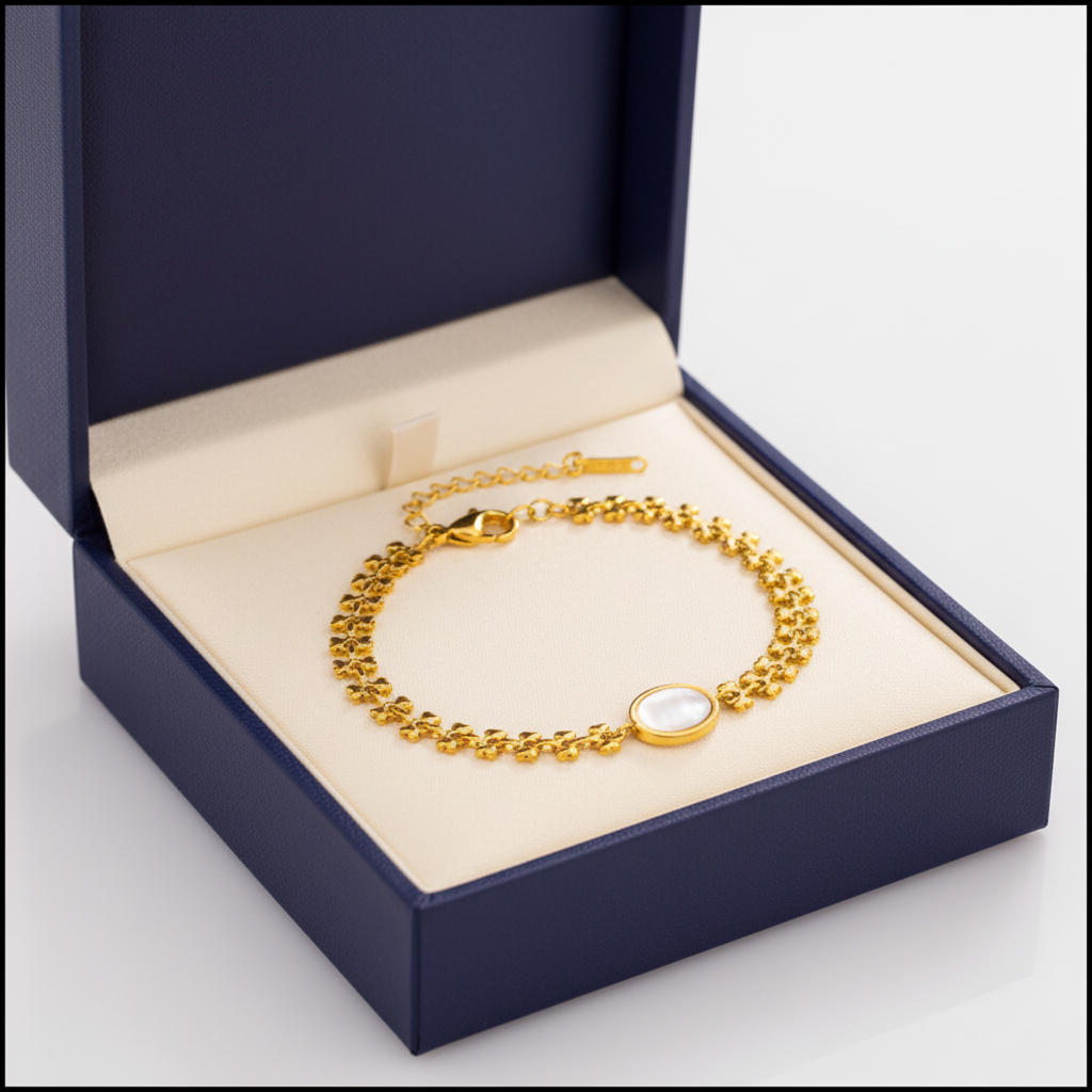 Gold Clover MOP Linked Chain Charm Bracelet
