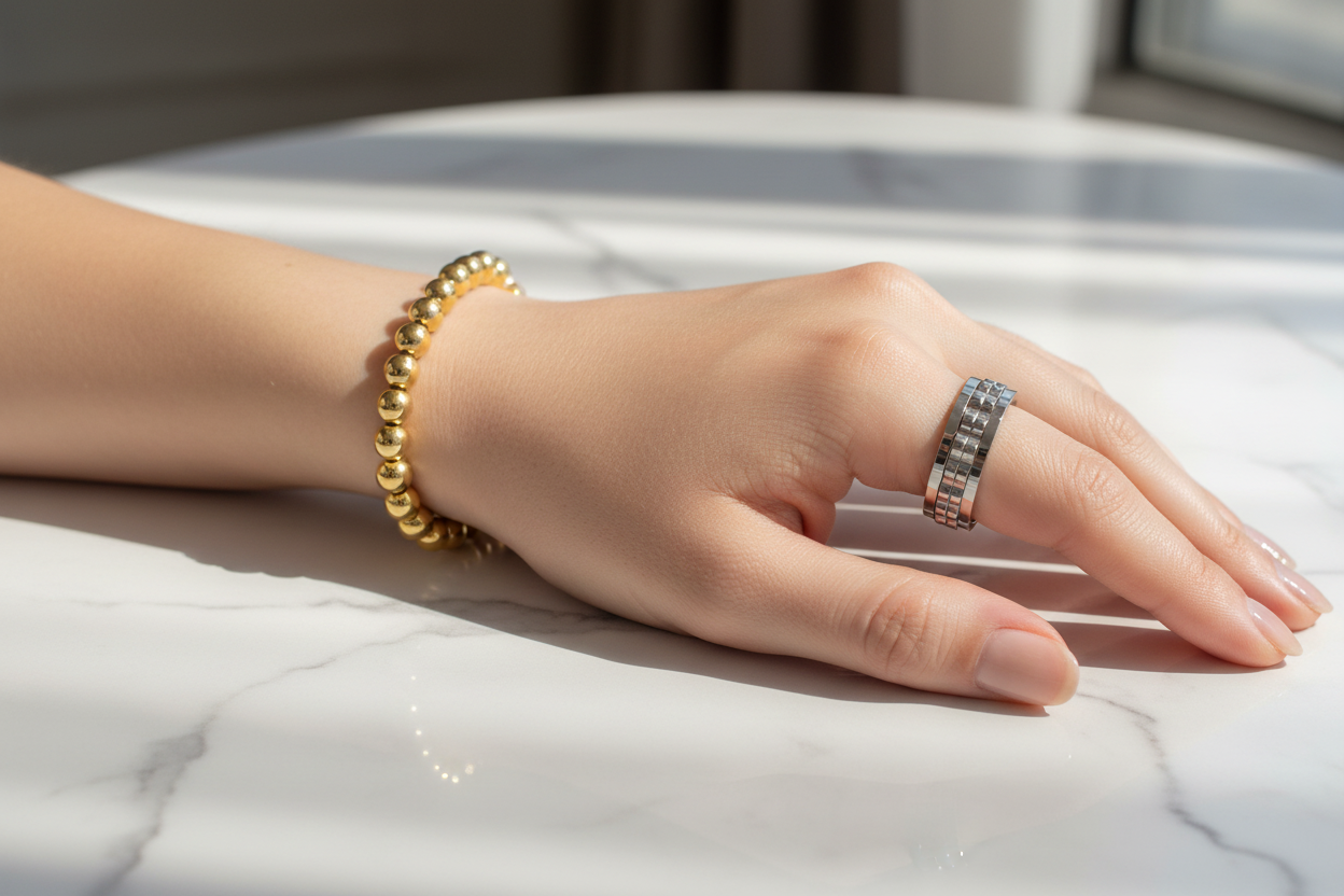 Gold Beaded Bracelet — Marble