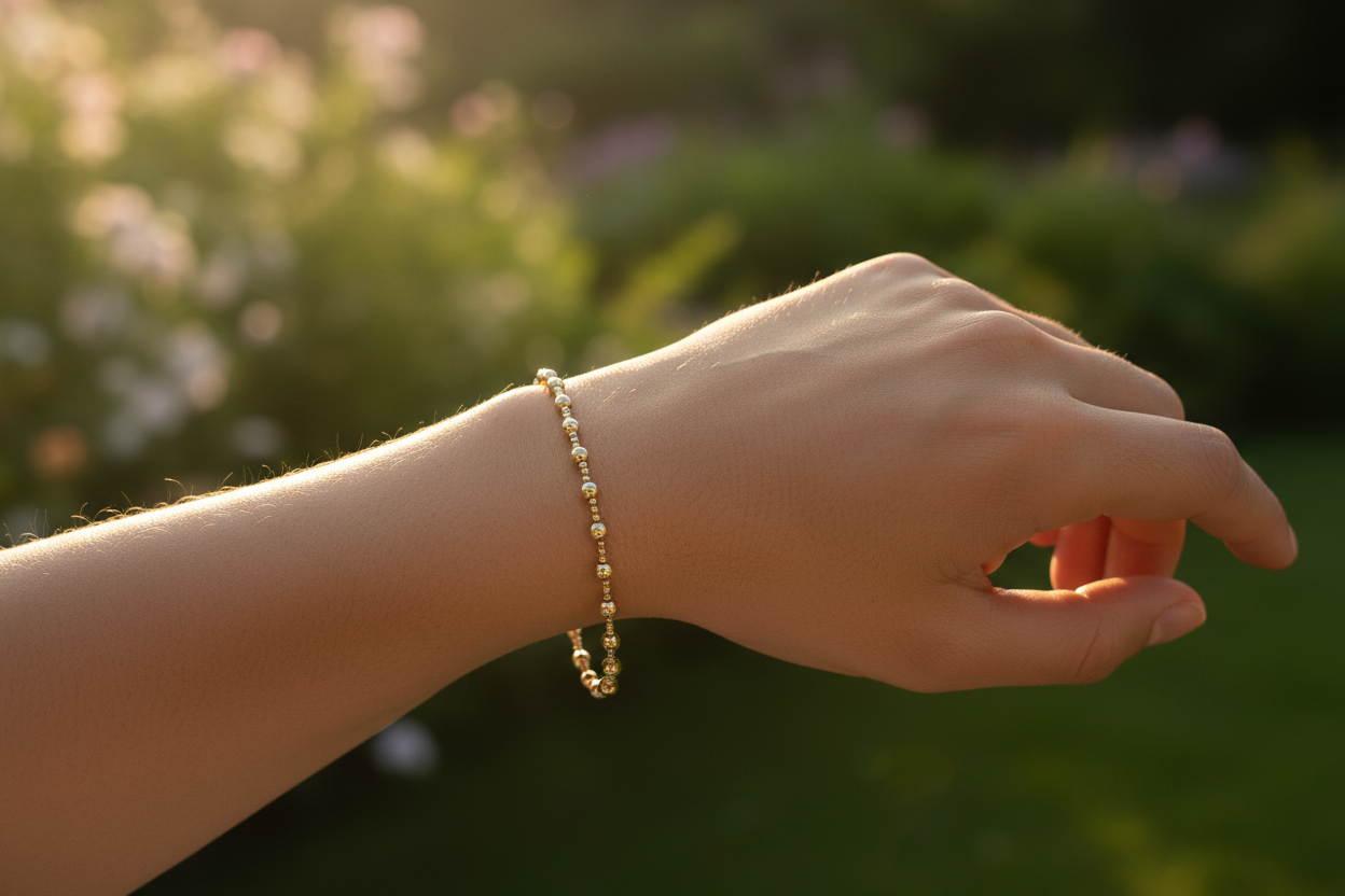 Gold Beaded Chain Bracelet — Botanical