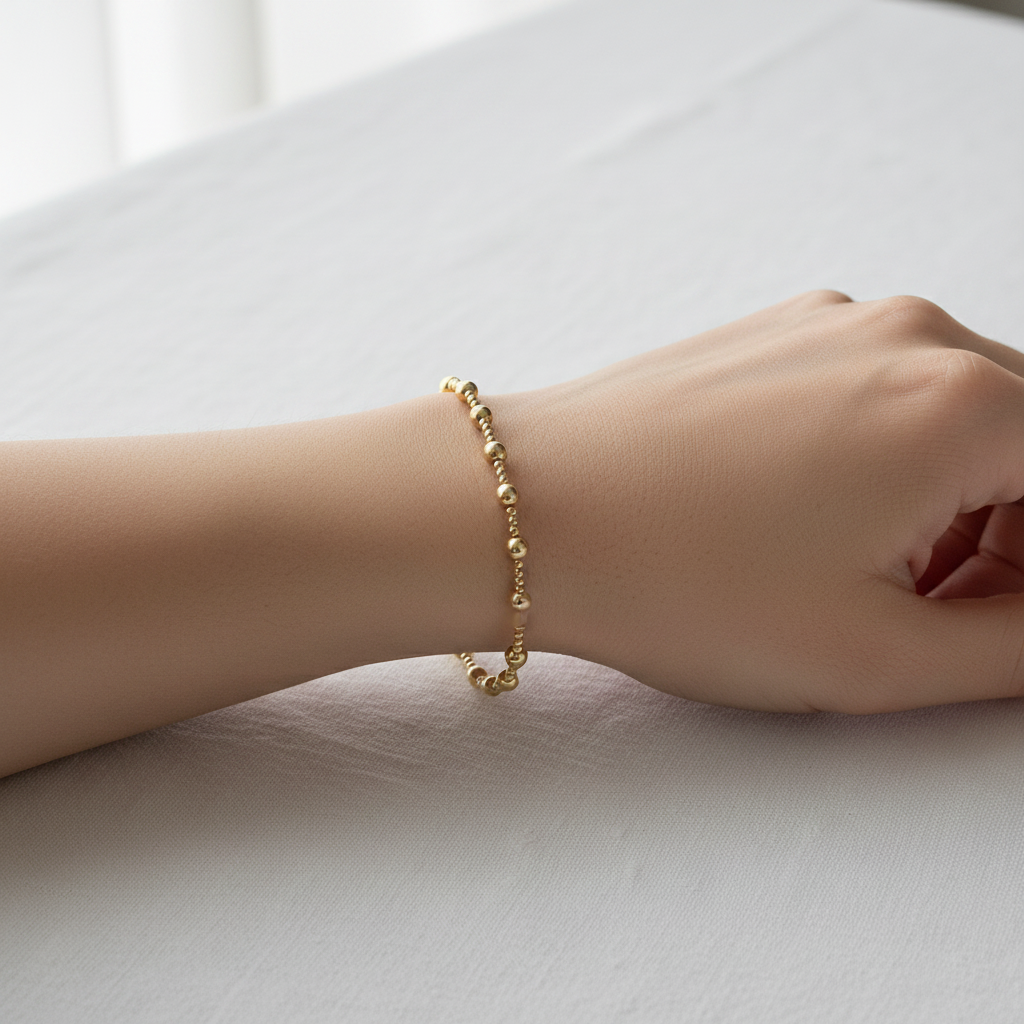 Gold Beaded Chain Bracelet — Linen