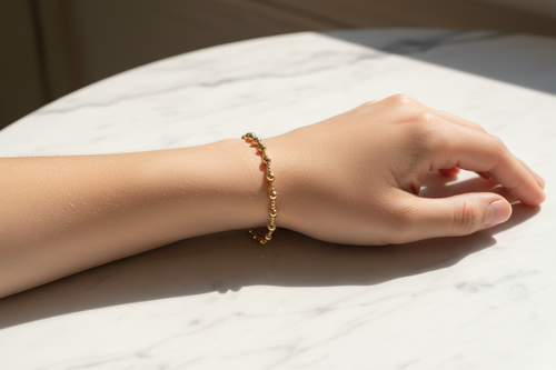 Gold Beaded Chain Bracelet — Marble