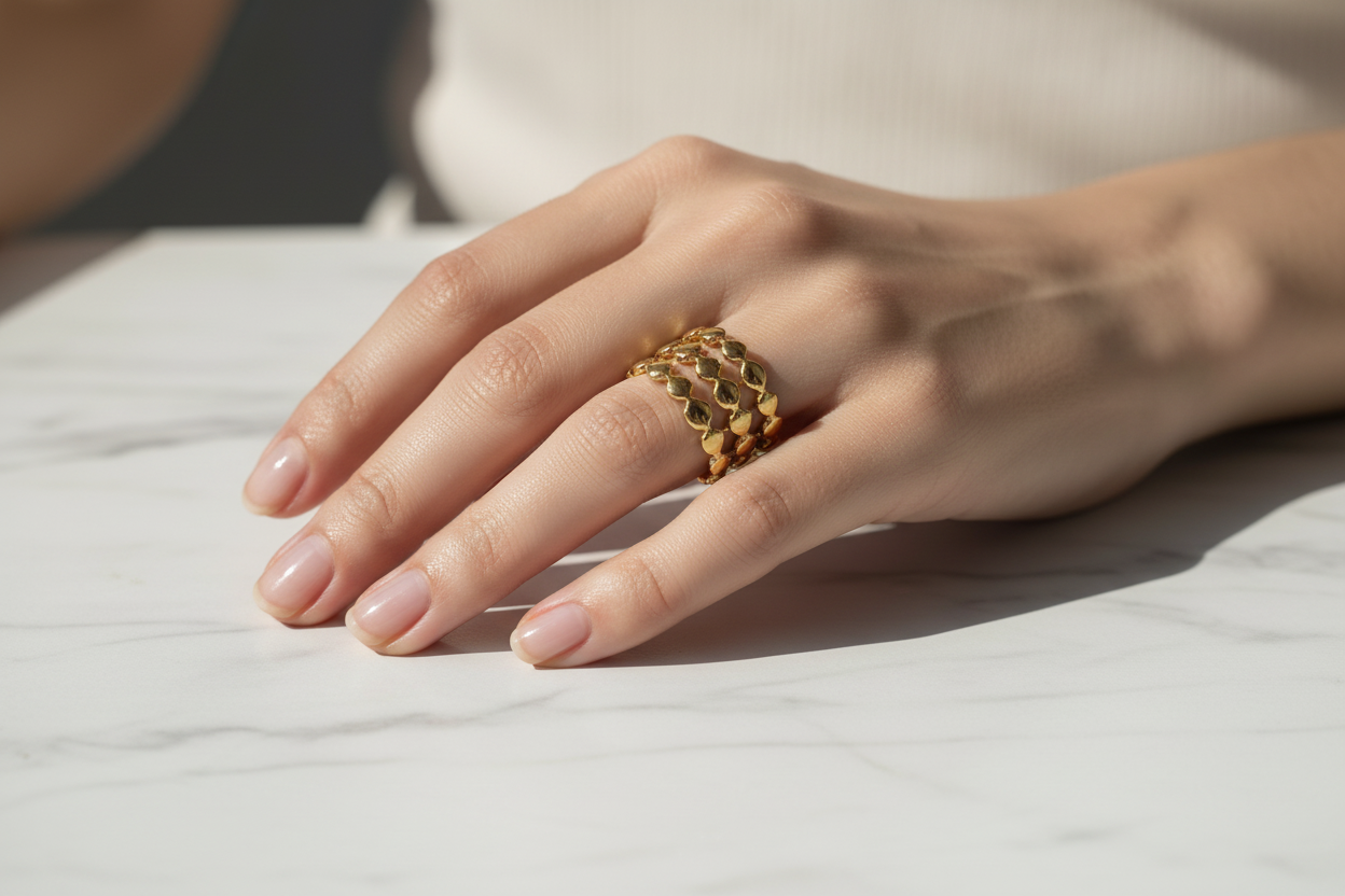Gold chain ring on marble