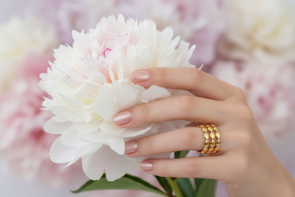 Gold chain ring with peony