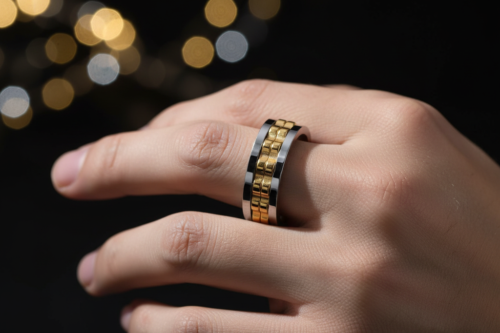 Gold Spinner Ring — Macro