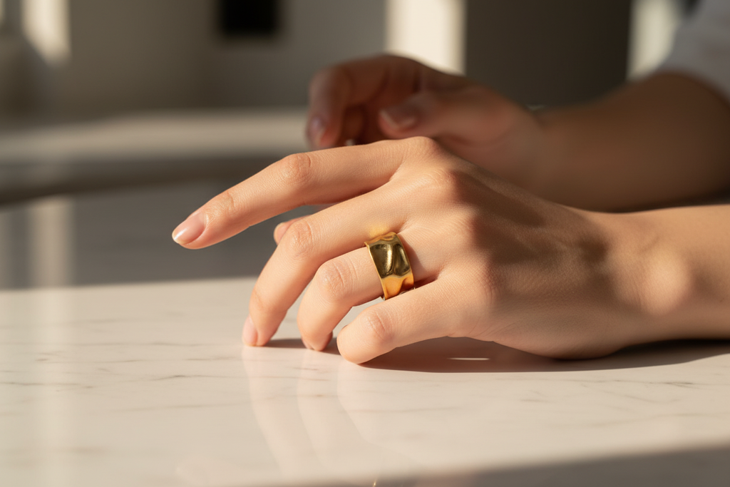 Hammered Cuff Ring — Marble Hand