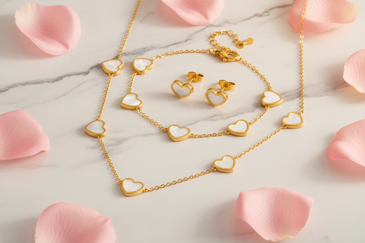 MOP Heart Bead Edge Jewellery Set