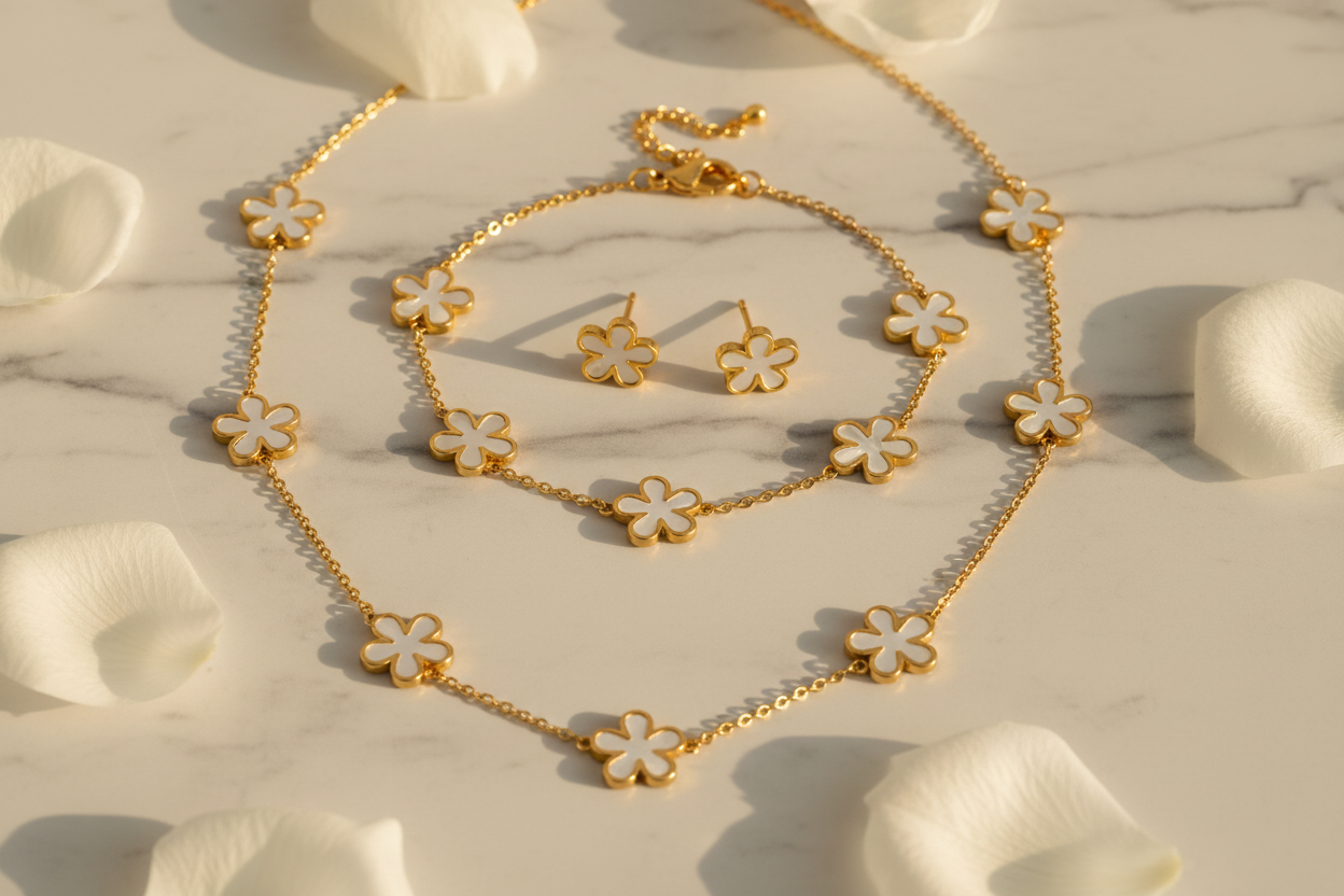 MOP Five-Petal Flower Jewellery Set