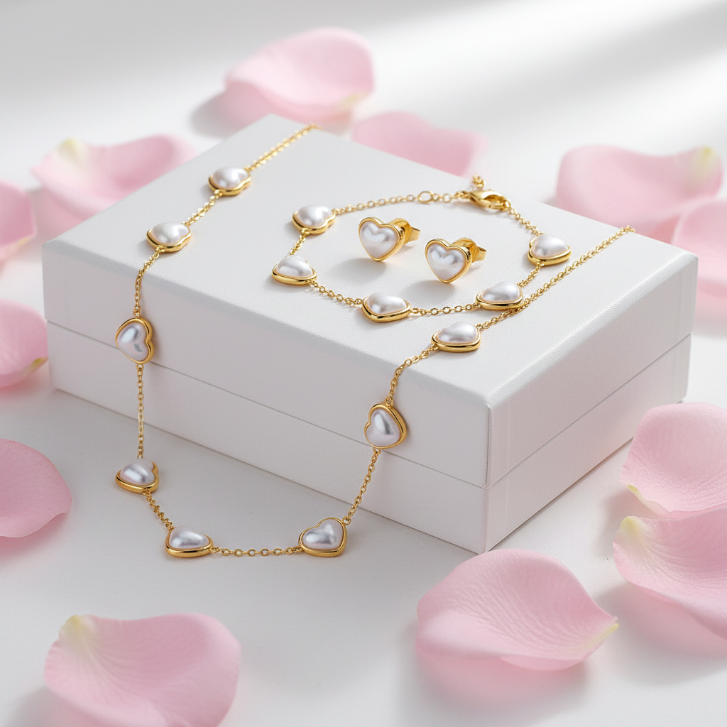 Heart Pearl Jewellery Set
