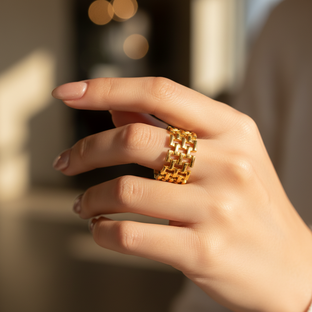 Gold Geometric Lattice Open Ring