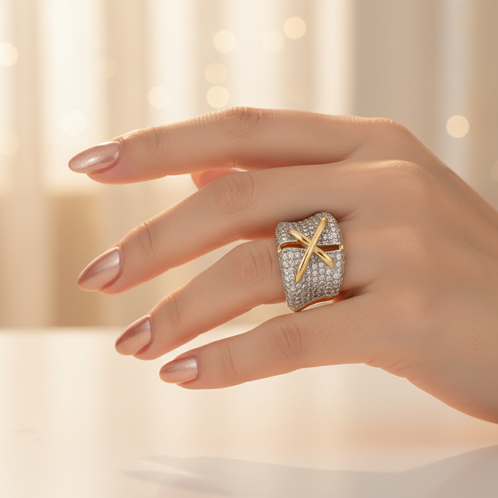Criss-Cross Two-Tone Pave Rhinestone Ring