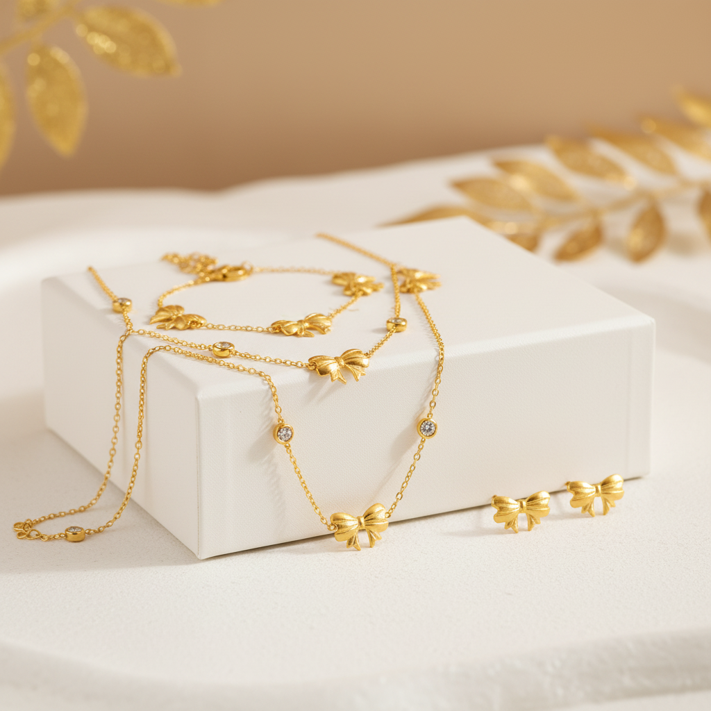 Gold Bowknot Jewellery Set
