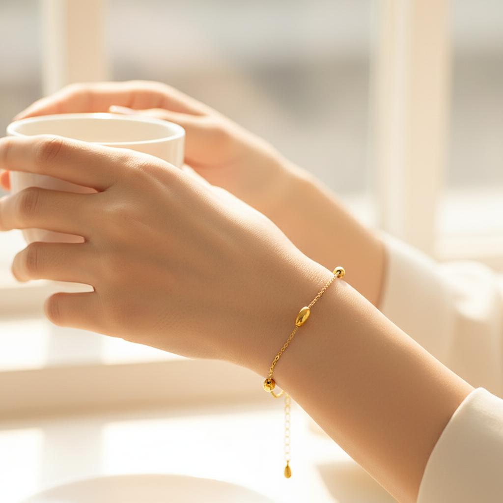 Gold Bean Fine Chain Bracelet