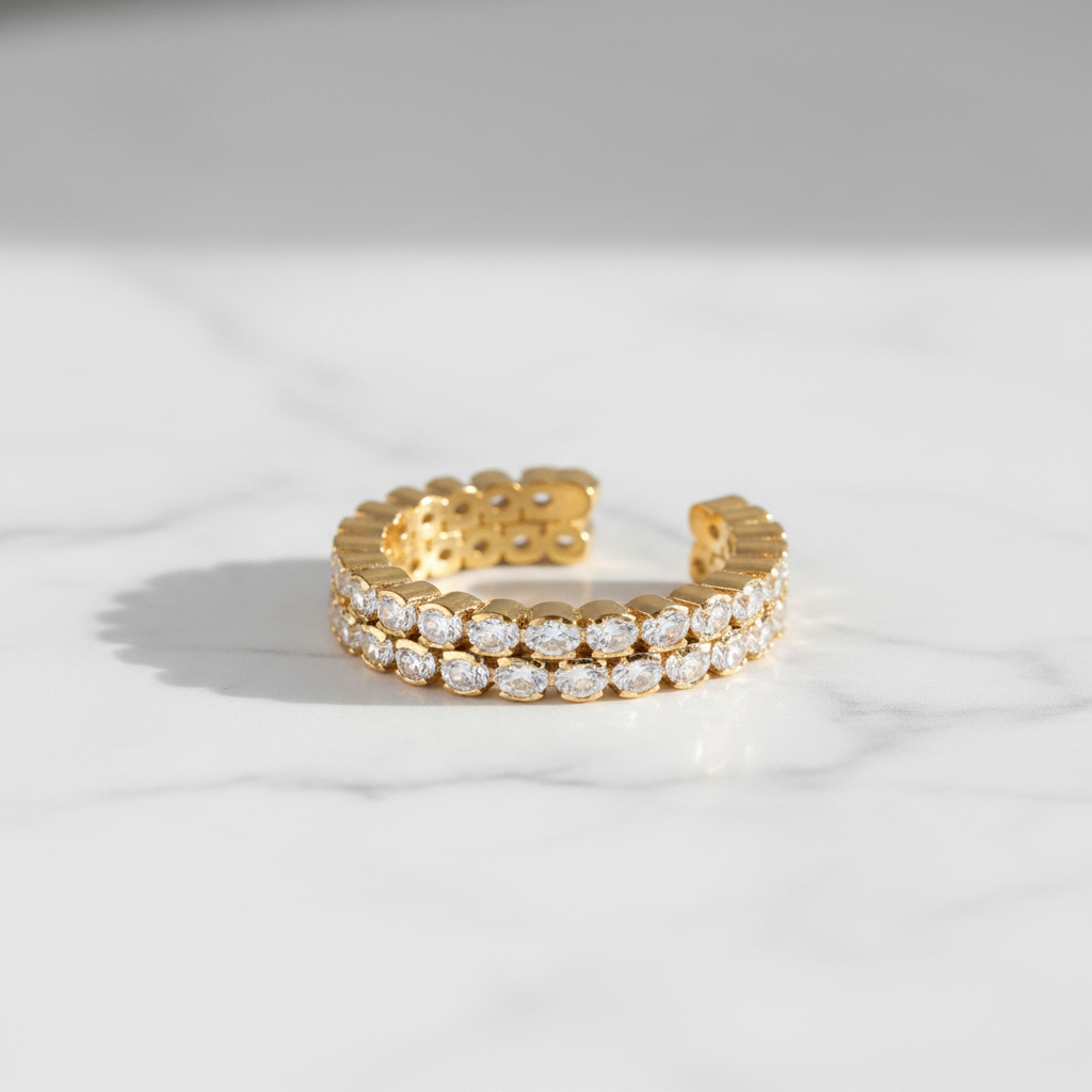 Double Row Inlaid Zircon Open Ring