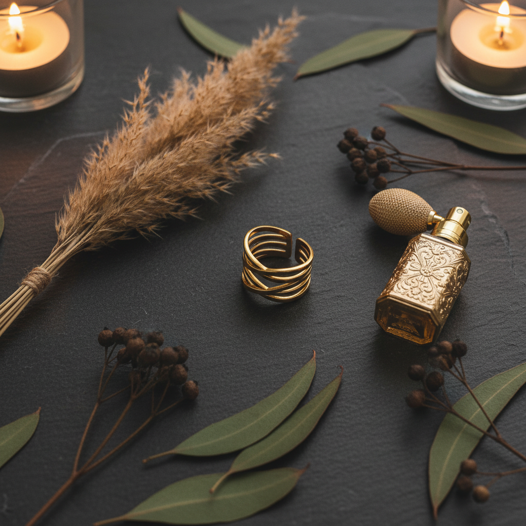 Moody candlelit flat lay