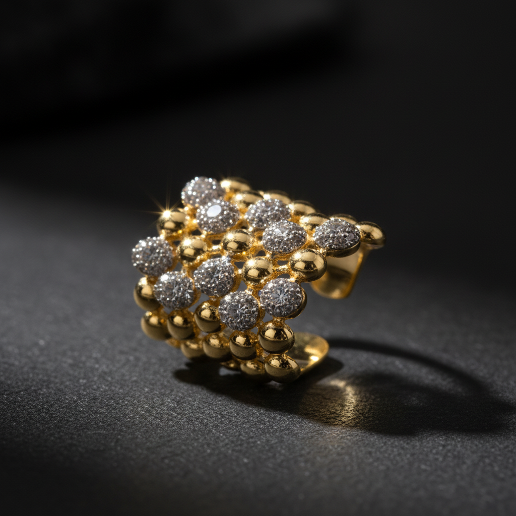 Gold Spheres Combination Rhinestone Pave Ring