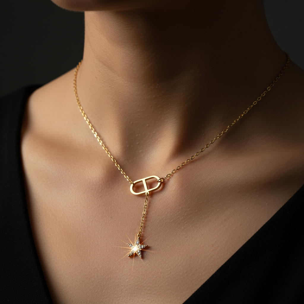 D Initial Star Zirconia Necklace