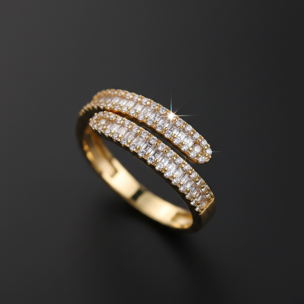 Wide Baguette Inlaid Zircon Open Ring