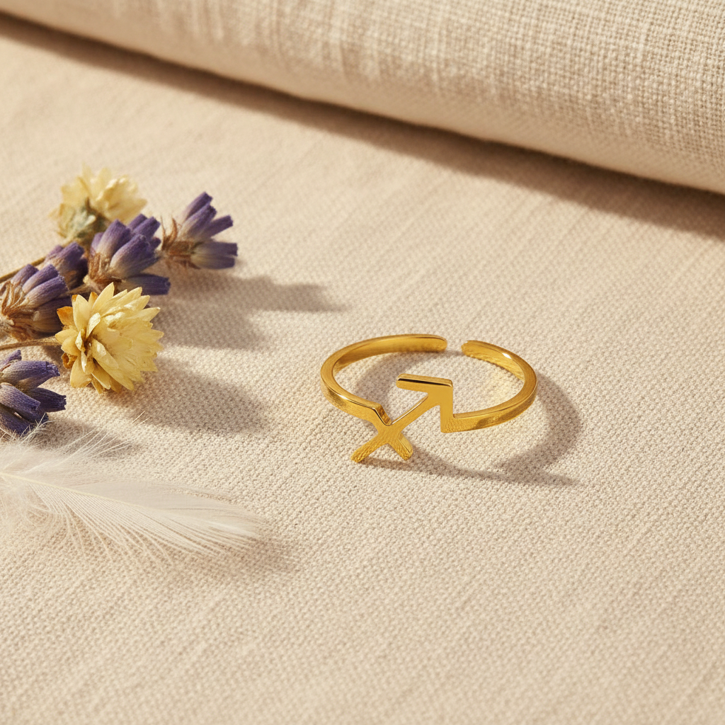 Sagittarius Ring — Linen Flat Lay