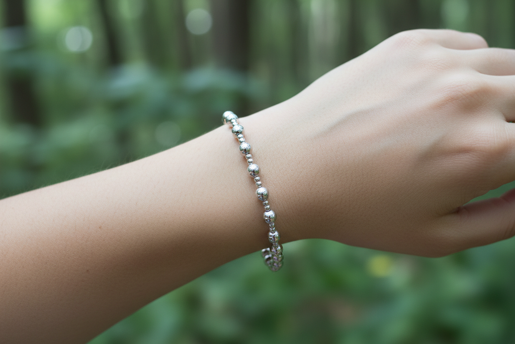 Silver Beaded Bracelet — Botanical