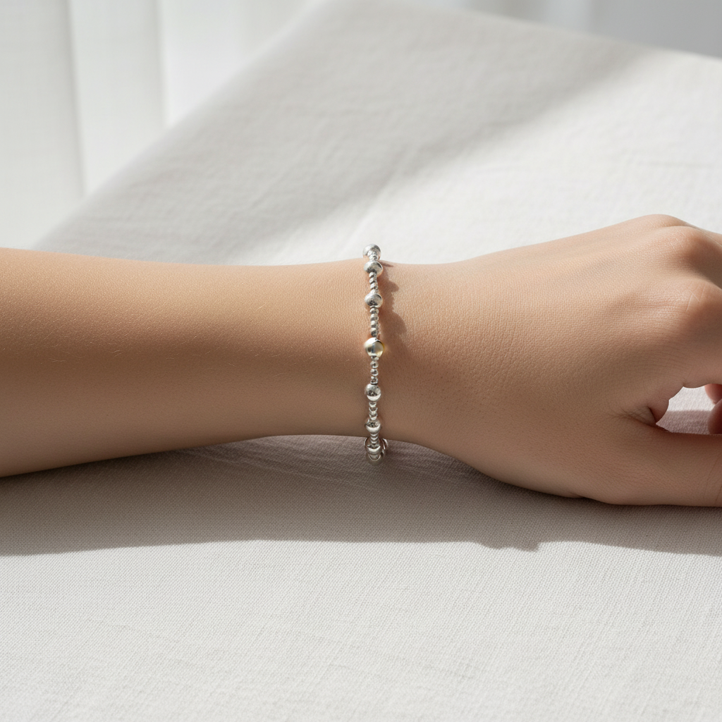 Silver Beaded Bracelet — Linen