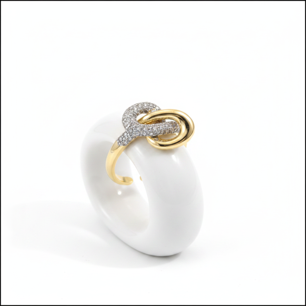 Gold Knot Shape Two-Tone Rhinestone Pave Ring
