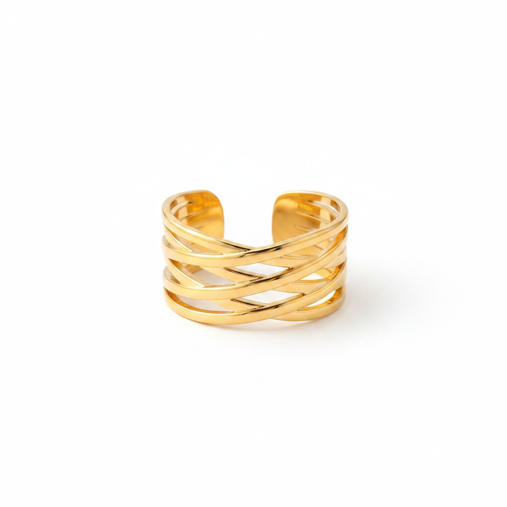 Wide Line Crisscross Statement Ring