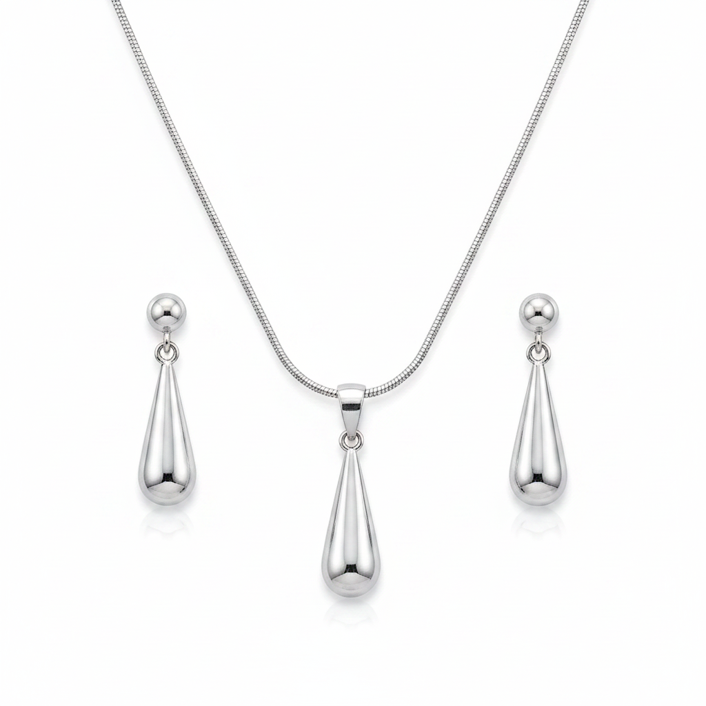 Silver Tone Waterdrop Earrings & Necklace Set