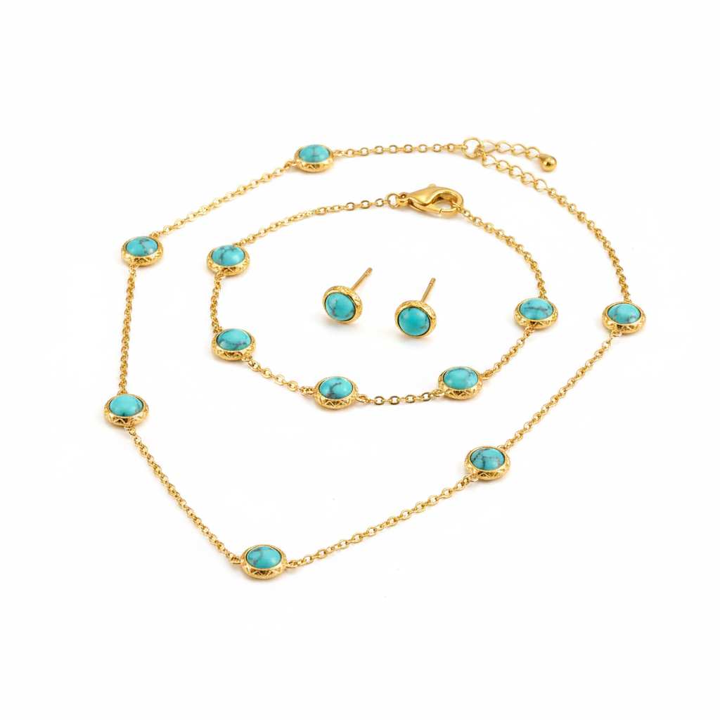 Turquoise Round Bead Jewellery Set